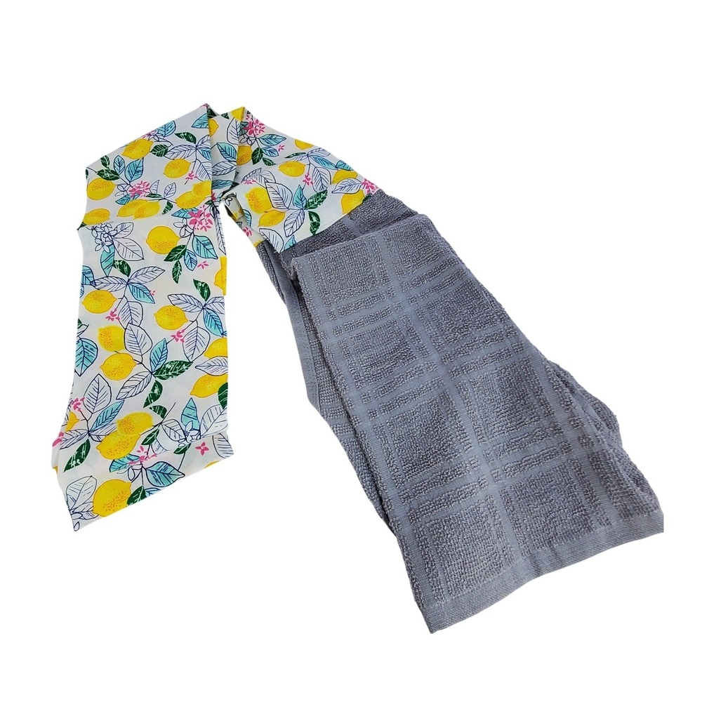 Lemon Print Kitchen Scarf Towel Grey Waffle Weave Cotton Cooking Accessory 65in